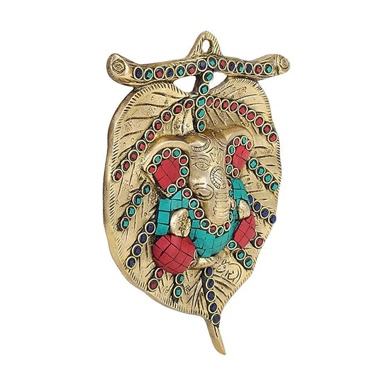 Brassaura™ Brass Gem Stone Work Ganesha Wall Decor for Home and Decor Weight 1 Kg Height 25 cm