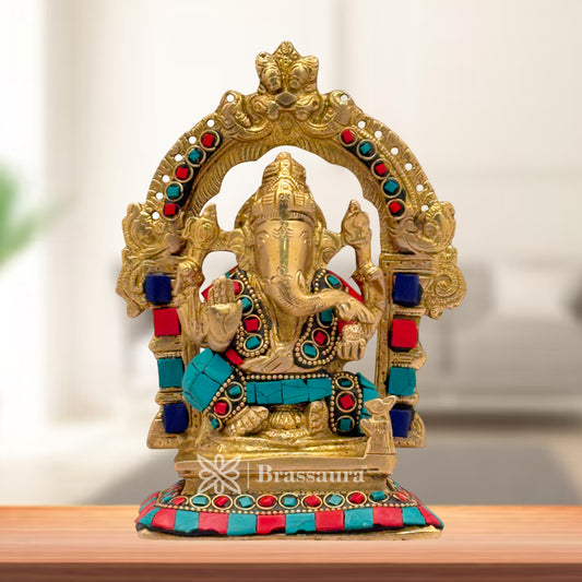 Brass Gem Stone Work Ganesha Weight 1.7 Kg & Height 6.5 Inch