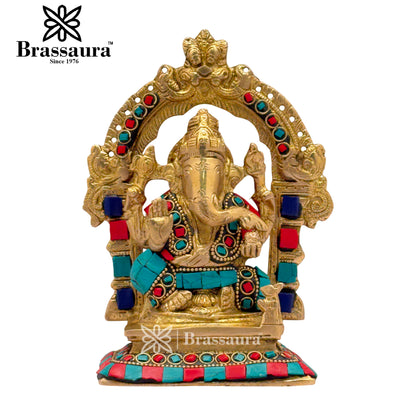 Brass Gem Stone Work Ganesha Weight 1.7 Kg & Height 6.5 Inch