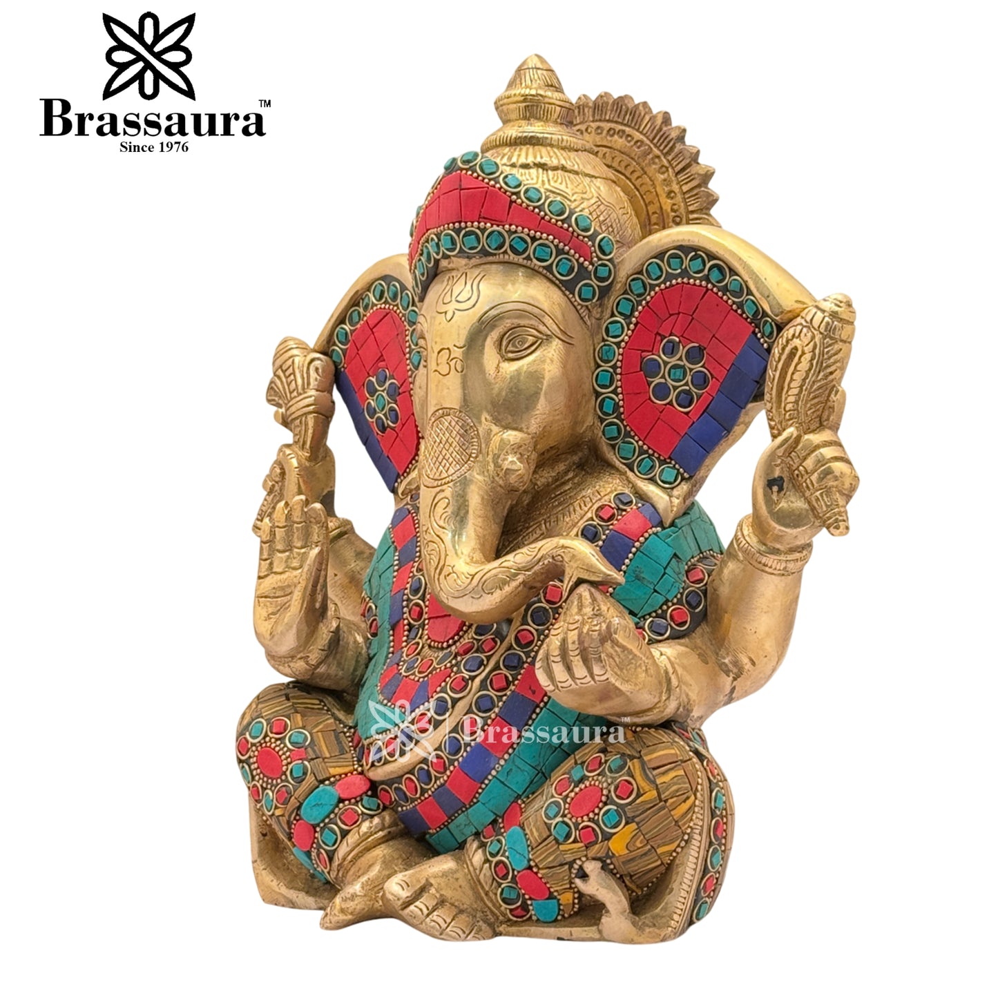Brass Gem Stone Work Ganesha Weight 5.4 Kg & Height 10 Inch