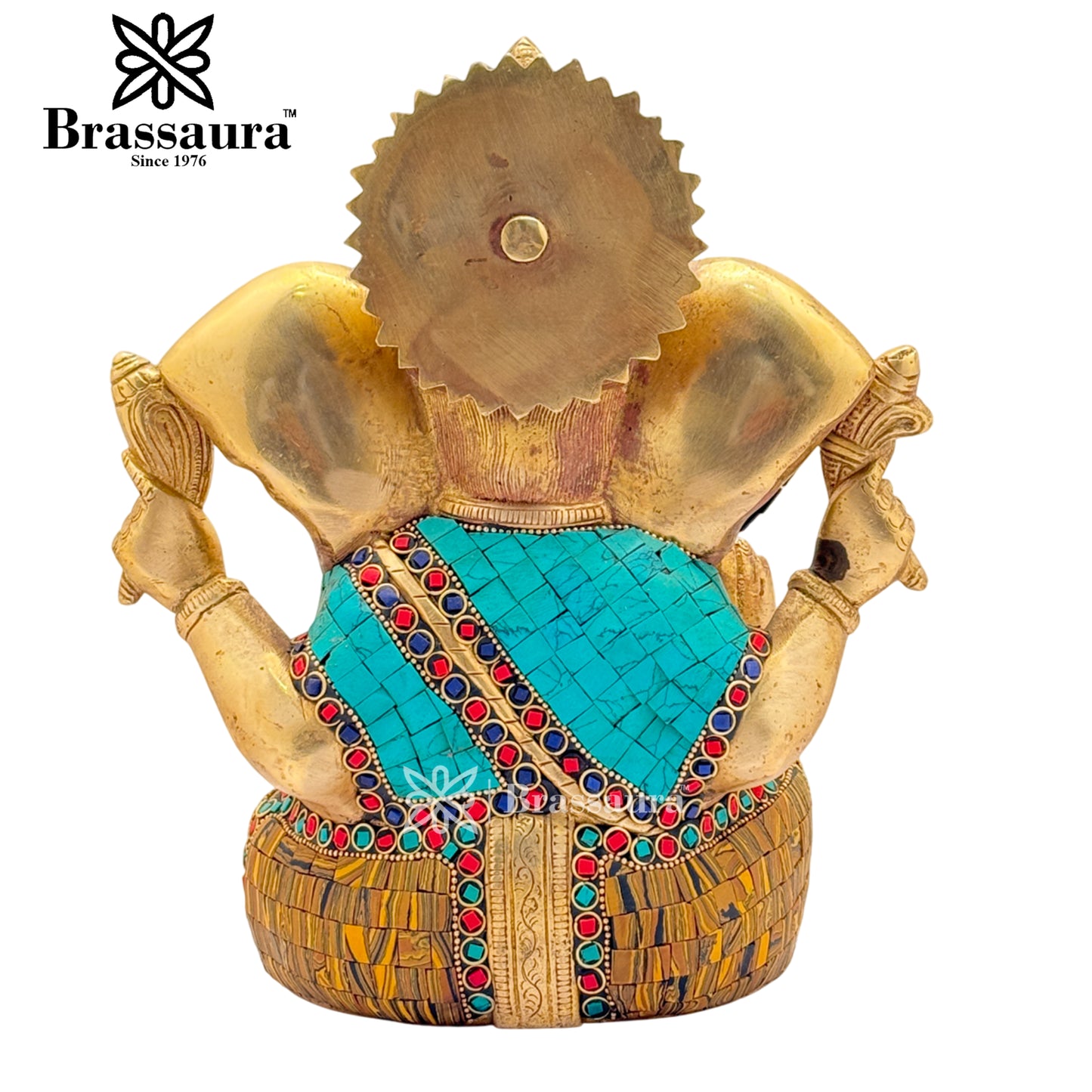Brass Gem Stone Work Ganesha Weight 5.4 Kg & Height 10 Inch