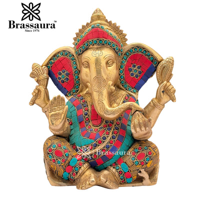 Brass Gem Stone Work Ganesha Weight 5.4 Kg & Height 10 Inch