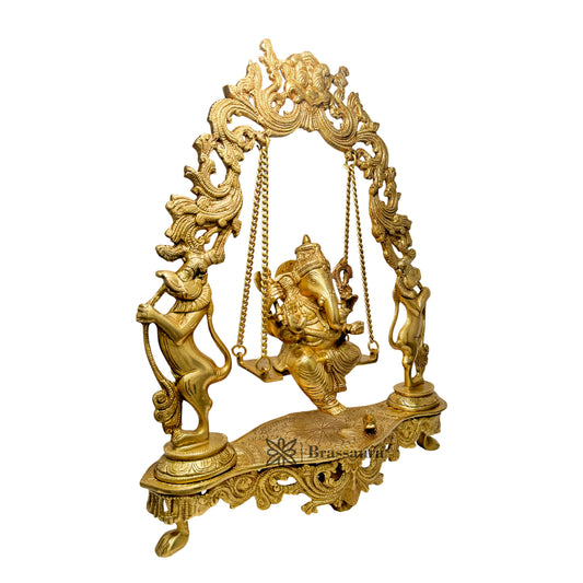 Brassaura Decorative Brass Ganesha Jhula for Home & Temple Décor | Height 17.3 Inches