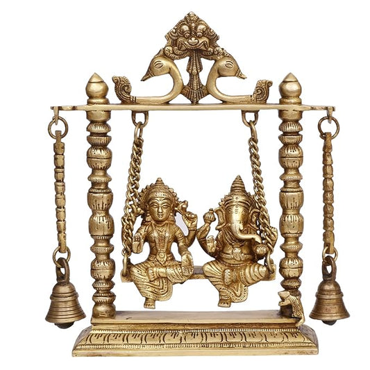 Brass Laxmi Ganesha Jhula Murti for Home and Decor Weight 2.5 Kg Height 28 cm