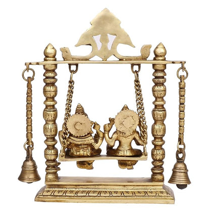 Brass Laxmi Ganesha Jhula Murti for Home and Decor Weight 2.5 Kg Height 28 cm