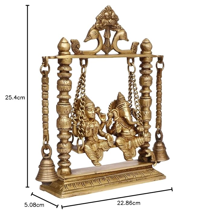 Brass Laxmi Ganesha Jhula Murti for Home and Decor Weight 2.5 Kg Height 28 cm