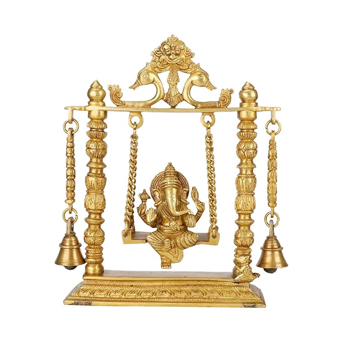 Brass Ganesha Jhula Statue For Home Decor Weight 2.3 Kg And Height 26 Cm