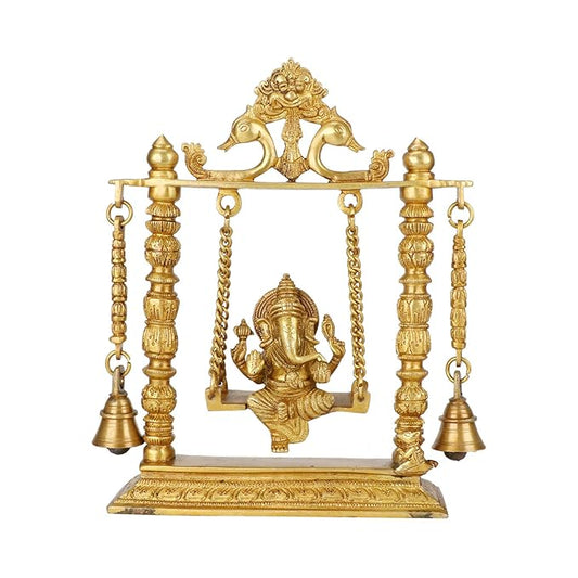 Brass Ganesha Jhula Statue For Home Decor Weight 2.3 Kg And Height 26 Cm