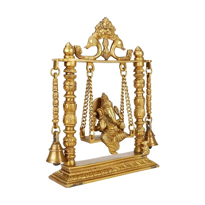 Brass Ganesha Jhula Statue For Home Decor Weight 2.3 Kg And Height 26 Cm