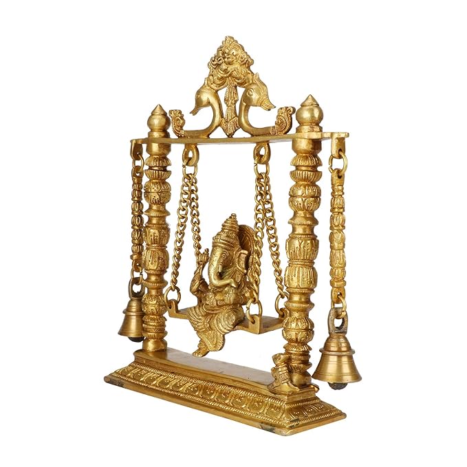 Brass Ganesha Jhula Statue For Home Decor Weight 2.3 Kg And Height 26 Cm