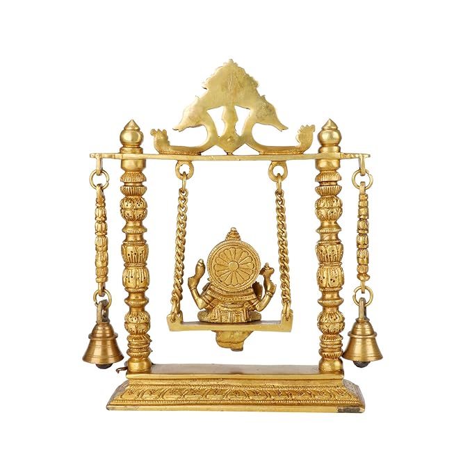 Brass Ganesha Jhula Statue For Home Decor Weight 2.3 Kg And Height 26 Cm