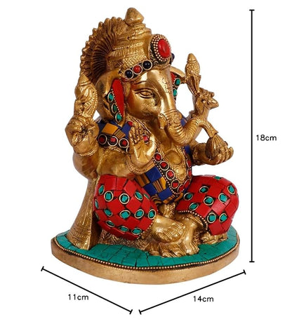 Brass Gem Stone Work Ganesha Statue For Home Decor Weight 2.5 Kg And Height 21 Cm