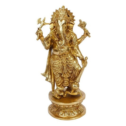 Brassaura™ Brass Standing Ganesha Murti for Home & Temple Décor | Height 13 Inches & Weight 3.95 Kgs