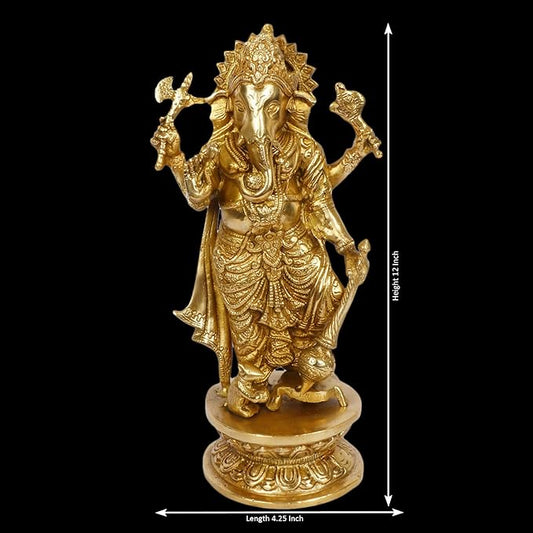 Brassaura Brass Standing Ganesha Murti for Home & Temple Décor | Height 13 Inches