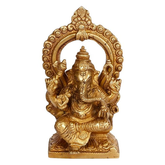 Brassaura™ Brass Ring Ganesha Murti for Home & Temple Décor | Height 5.5 Inches & Weight 1.08 Kgs