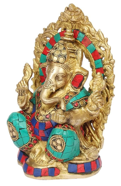 Brass Ring Ganesha Statue For Home Decor Weight 2.2 Kg And Height 15 Cm