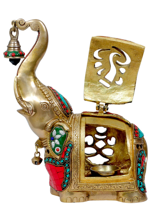 Brass Gem Stone Work Elephant Deepak Dhop Daan Weight 4 Kg Height 32 cm