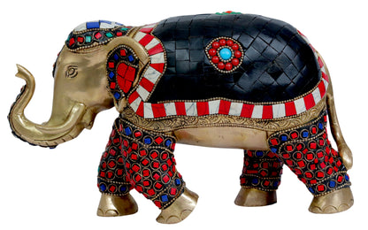 Brass Gem Stone Work Elephant Home and Decor Weight 3.18 Kg Height 18 cm