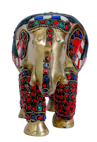 Brass Gem Stone Work Elephant Home and Decor Weight 3.18 Kg Height 18 cm