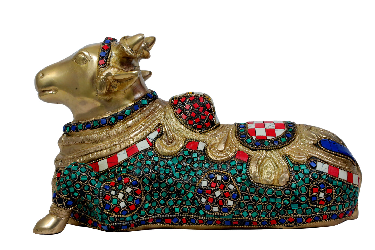 Brass Gem Stone Work Nandi Cow Weight 3.6 KG Height 11 cm