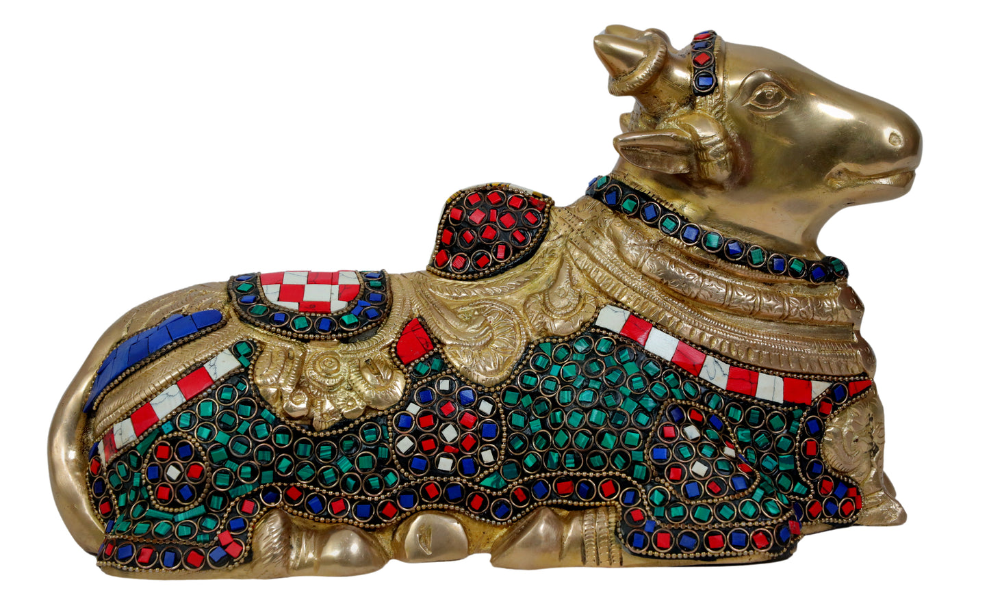 Brass Gem Stone Work Nandi Cow Weight 3.6 KG Height 11 cm