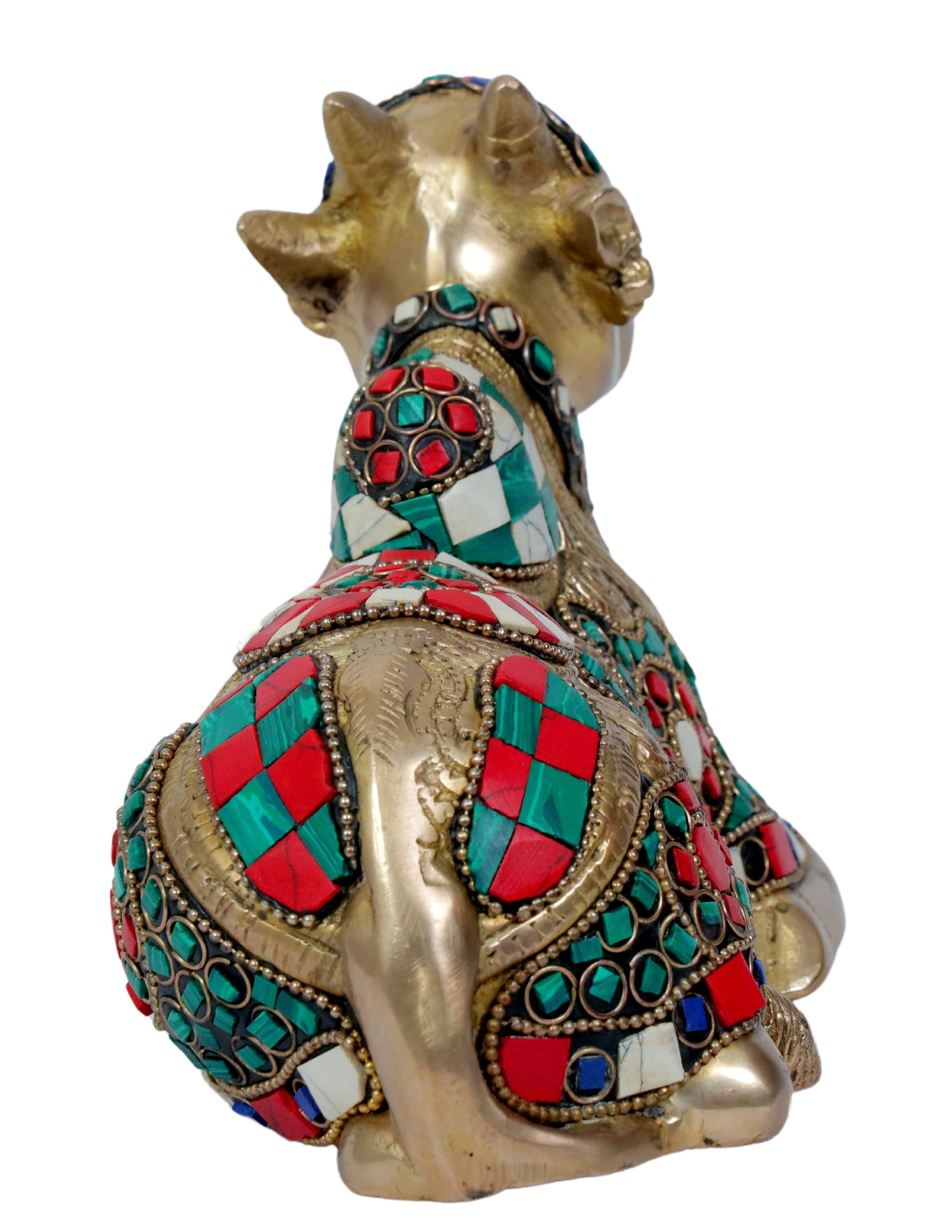 Brass Gem Stone Work Nandi Cow Weight 1.92 KG Height 18 cm