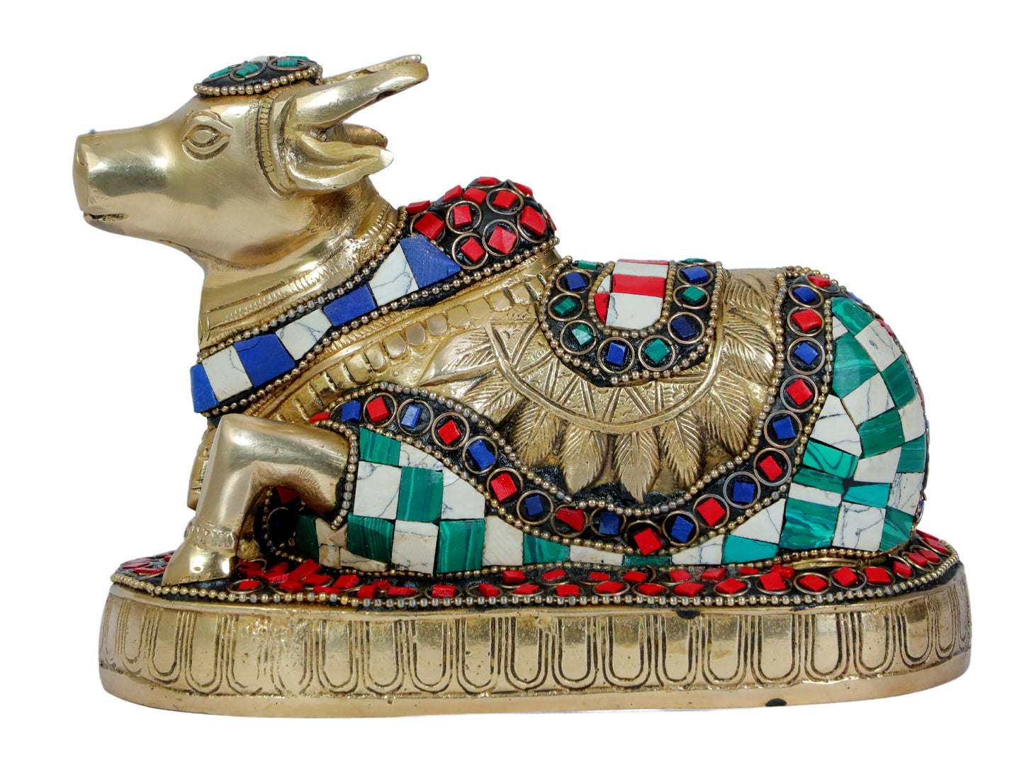 Brass Gem Stone Work Nandi Cow Weight 1.6 KG Height 17 cm