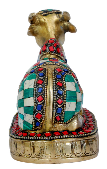 Brass Gem Stone Work Nandi Cow Weight 1.6 KG Height 17 cm