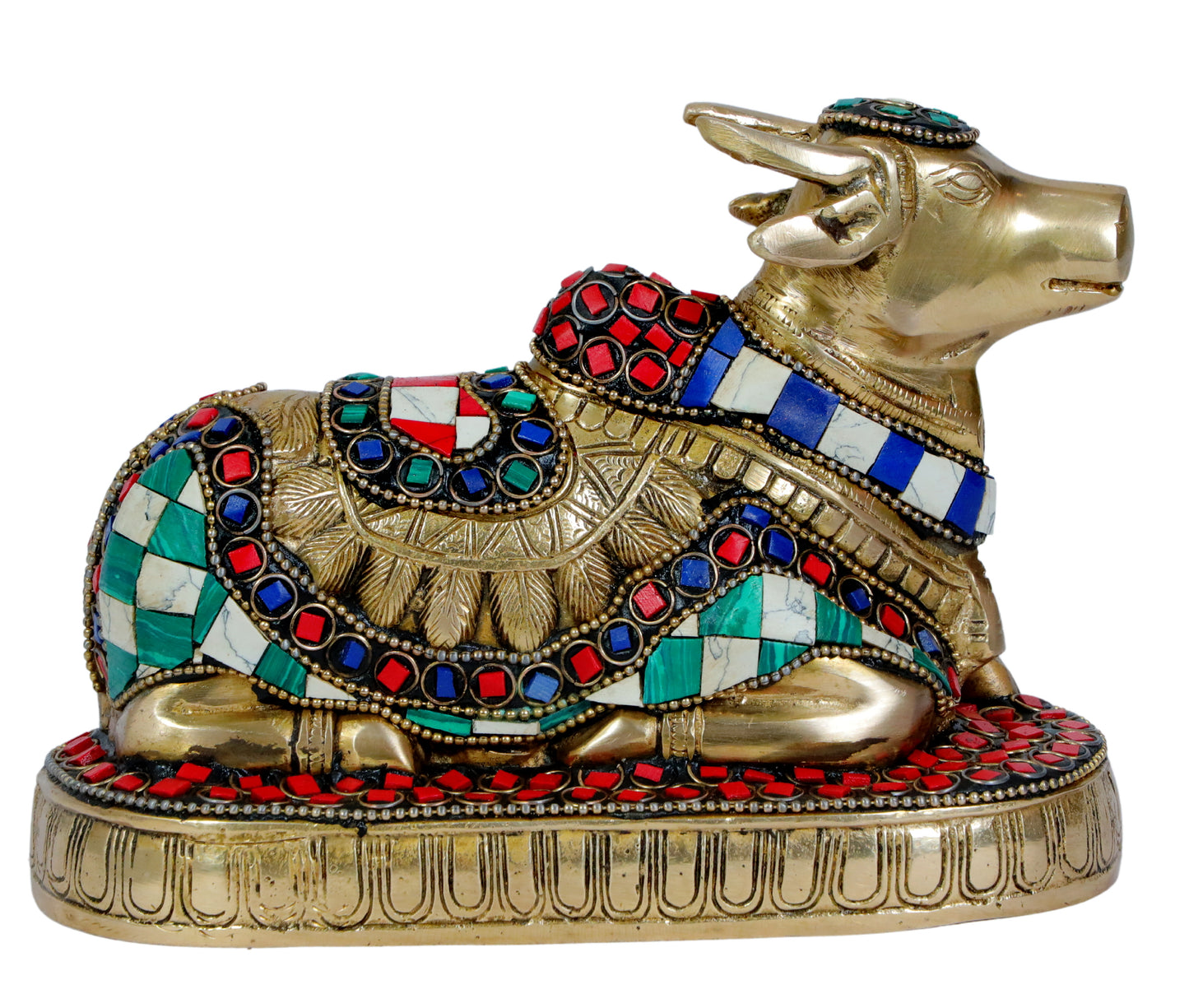 Brass Gem Stone Work Nandi Cow Weight 1.6 KG Height 17 cm