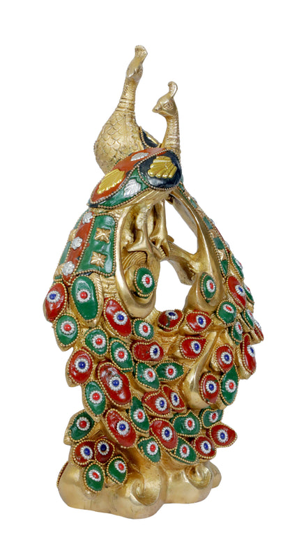 Brass Gem Stone Work Peacock Statue Home and Decor Weight 3.85 Kg Height 36 cm