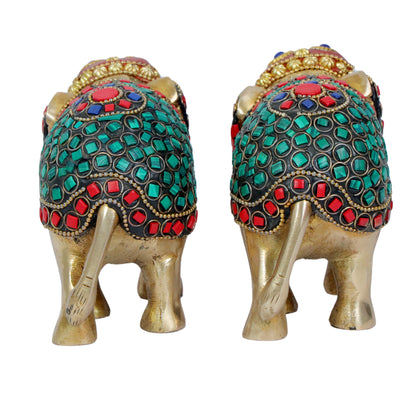 Brass Gem Stone Work Elephant Home and Decor Weight 1.79 Kg Height 14 cm