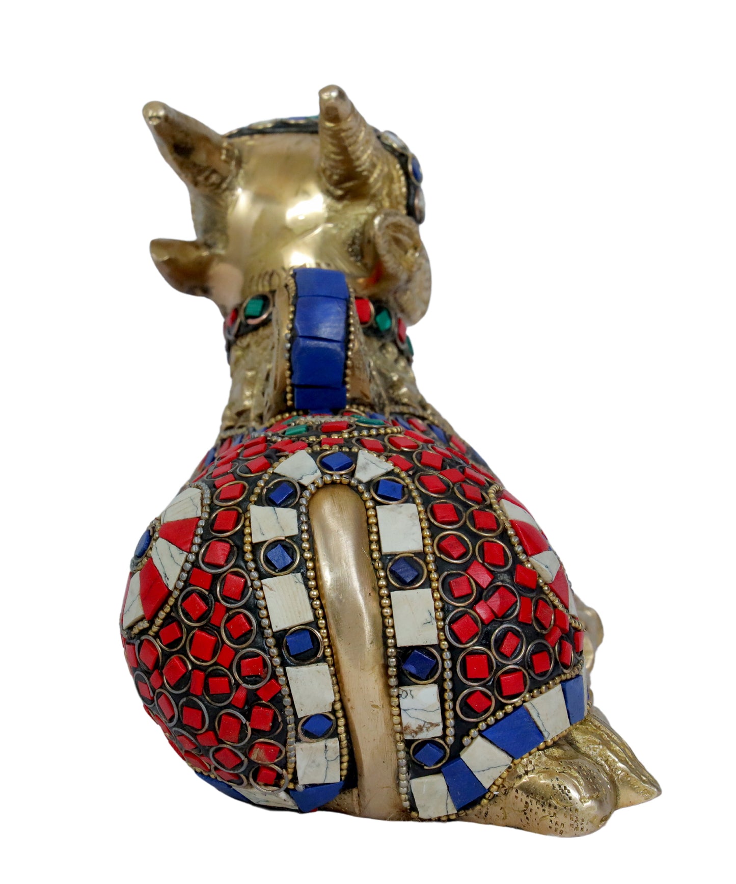 Brass Gem Stone Work Nandhi Cow for Home and Decor Gifts Item Weight 1.95 Kg