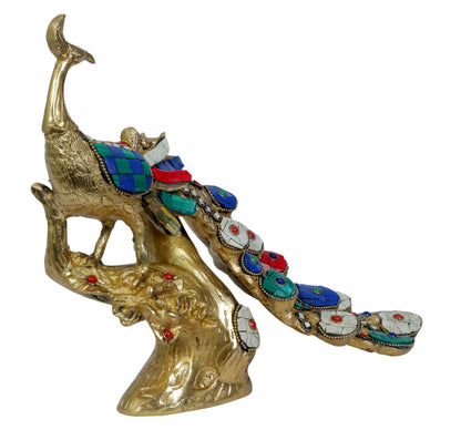 Brass Gem Stone Work Peacock Statue Home and Decor Weight 3.8 Kg Height 28 cm