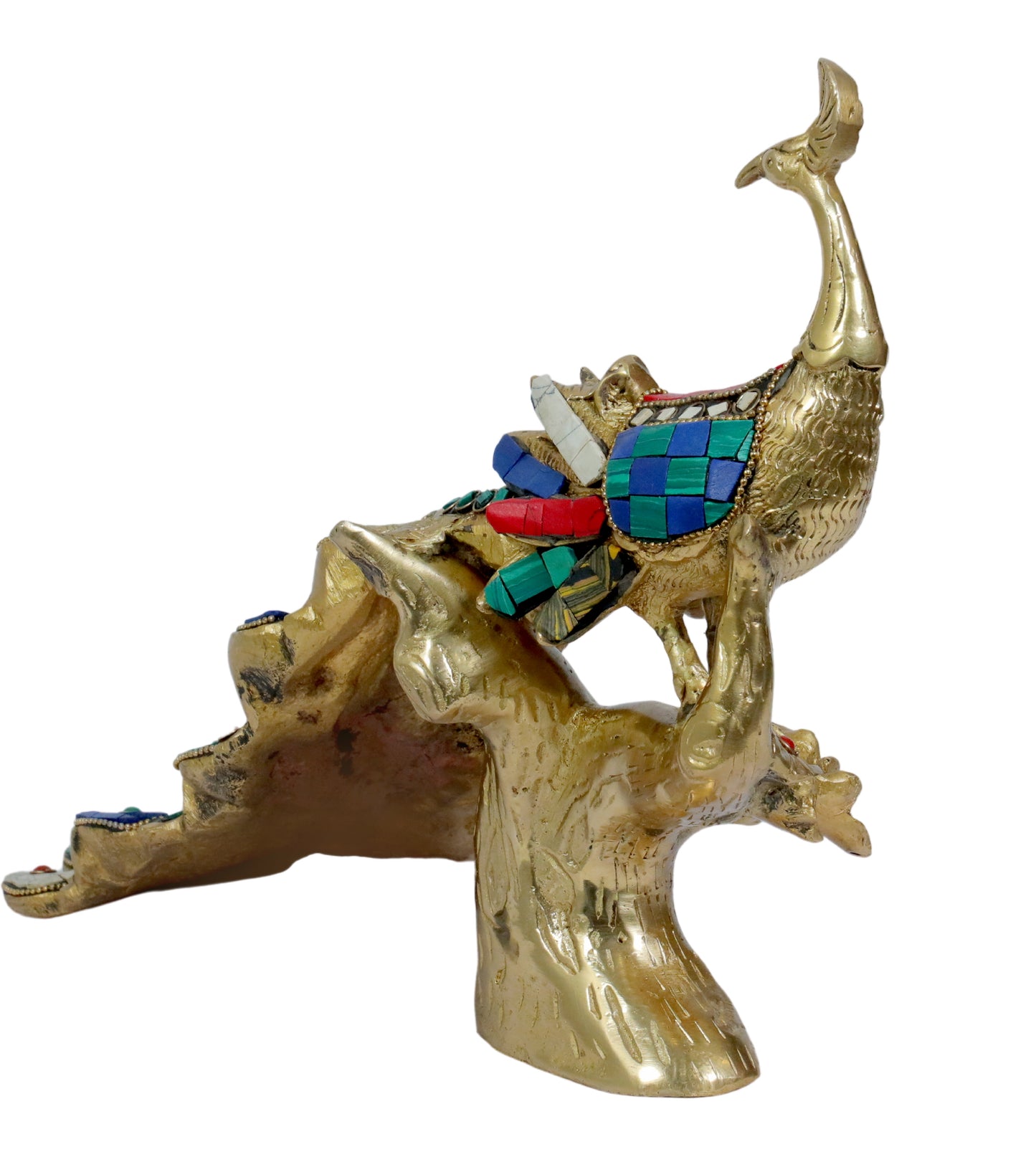 Brass Gem Stone Work Peacock Statue Home and Decor Weight 3.8 Kg Height 28 cm