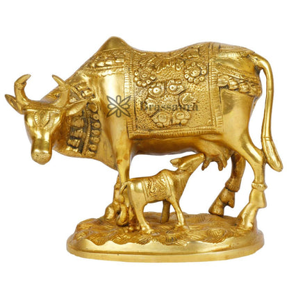 Brass Kamdhenu Cow Statue For Home Decor Weight 2.8 Kg And Height 23 Cm