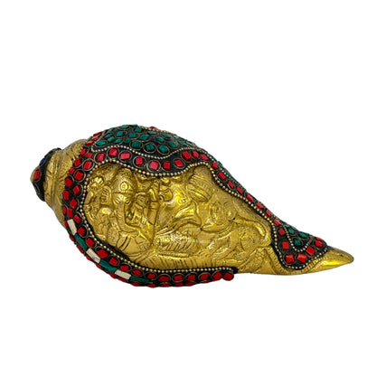 Brass Gem Stone Work Shank for Handmade Pooja Room Weight 1.6 Kg Length 19 cm