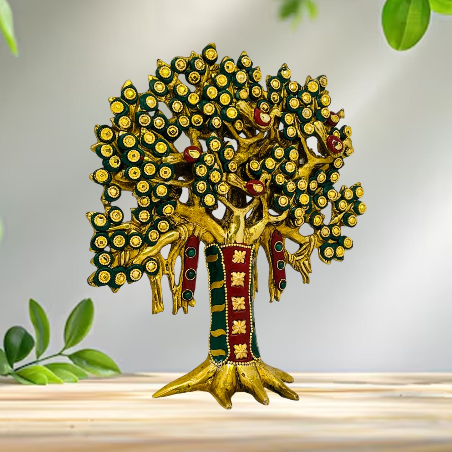 Brass Gem Stone (Lakh Work) Tree of Life for Home and Decor Weight 1.4 Kg Height 22 cm