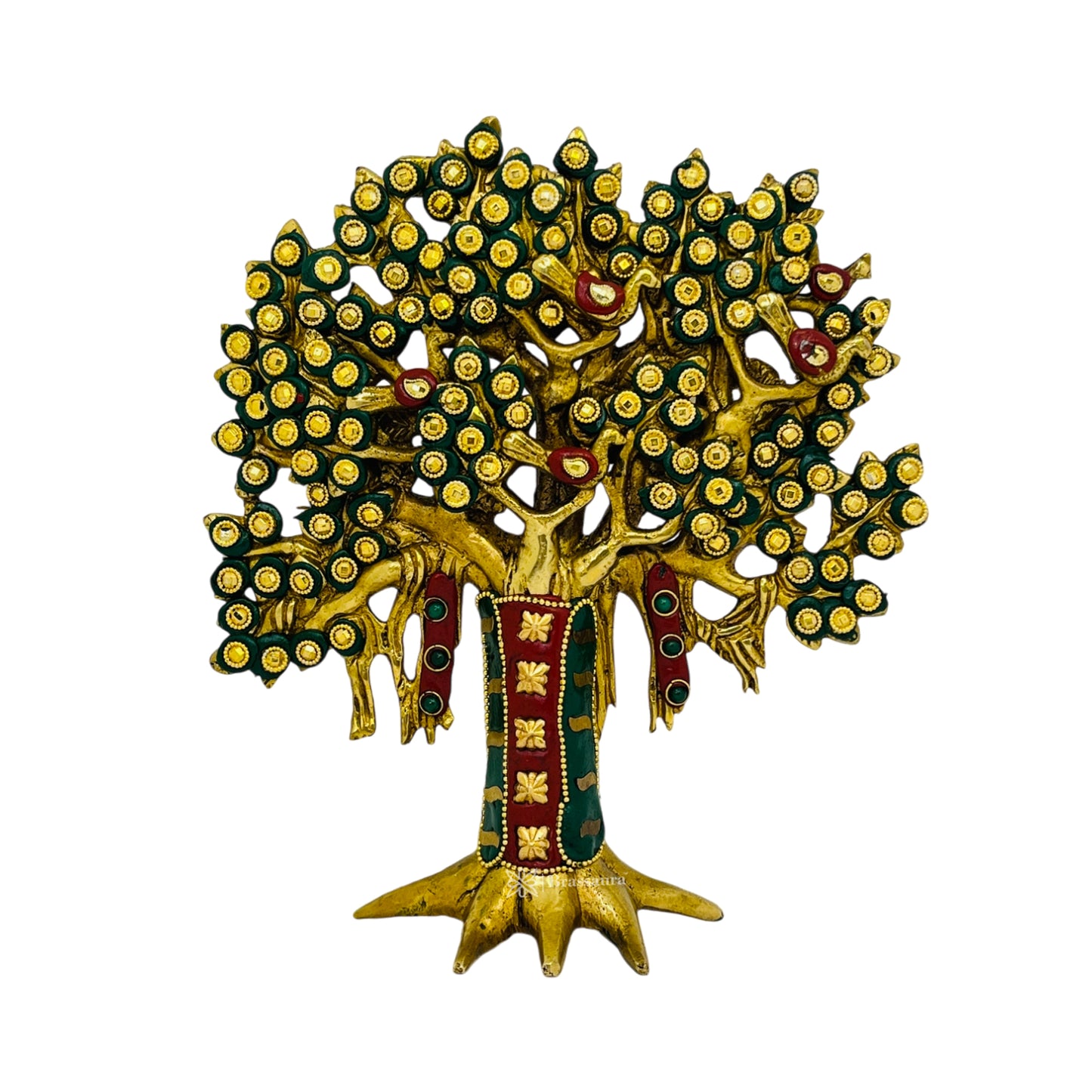 Brass Gem Stone (Lakh Work) Tree of Life for Home and Decor Weight 1.4 Kg Height 22 cm