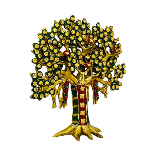 Brassaura™ Brass Gem Stone Work Tree – Height 8.8 Inches & Weight 1.4 Kgs | Elegant Handcrafted Decorative Piece for Home & Office Décor
