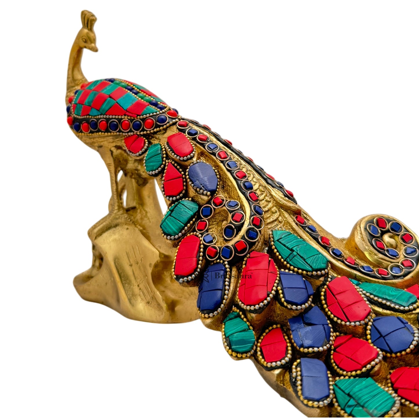 Brass Gem Stone Work Peacock for Home and Decor Show Piece Weight 2.6 Kg Height 20 cm