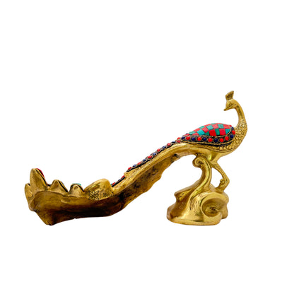 Brass Gem Stone Work Peacock for Home and Decor Show Piece Weight 2.6 Kg Height 20 cm