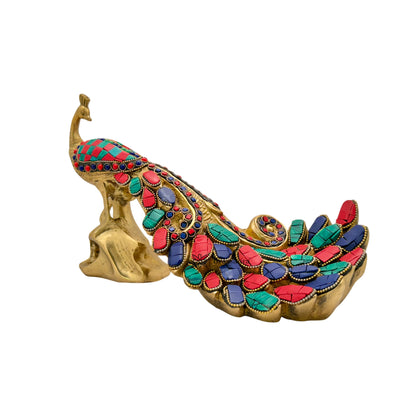 Brass Gem Stone Work Peacock for Home and Decor Show Piece Weight 2.6 Kg Height 20 cm