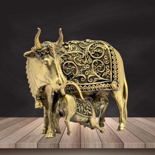 Brass Super Fine Cow & Calf Statue Weight 0.12 Kg And Height 2.5 Inch
