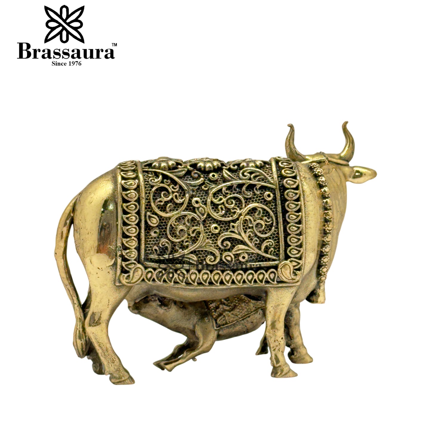 Brass Super Fine Cow & Calf Statue Weight 0.12 Kg And Height 2.5 Inch