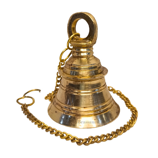 Brassaura™ Elegant Brass Bell Wall Hanging – Height 21.2 Inches & Weight 0.34 Kgs | Puja Room Accent