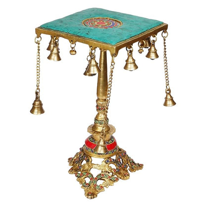 Brass Gem Stone Work Chowki for Home and Decor Show Piece Weight 5 Kg Height 23 cm