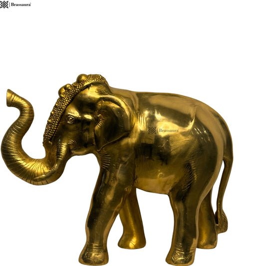 Brass Gold Color Elephant Statue Home Decor Murti Idol for Home Weight 10 Kg Height 30 cm