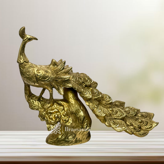 Brass Golden Peacock Statue Home and Decor Weight 3.8 Kg Height 28 cm