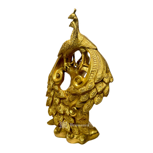 Brassaura® Brass Golden Peacock Statue | Handcrafted Decorative Showpiece | Height 14.2 Inches & Weight 3.8 Kgs