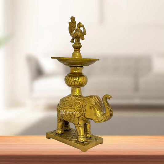 Brass Elephant Diya with Stand for Home and Decor Weight 2.9 Kg Height 29 cm